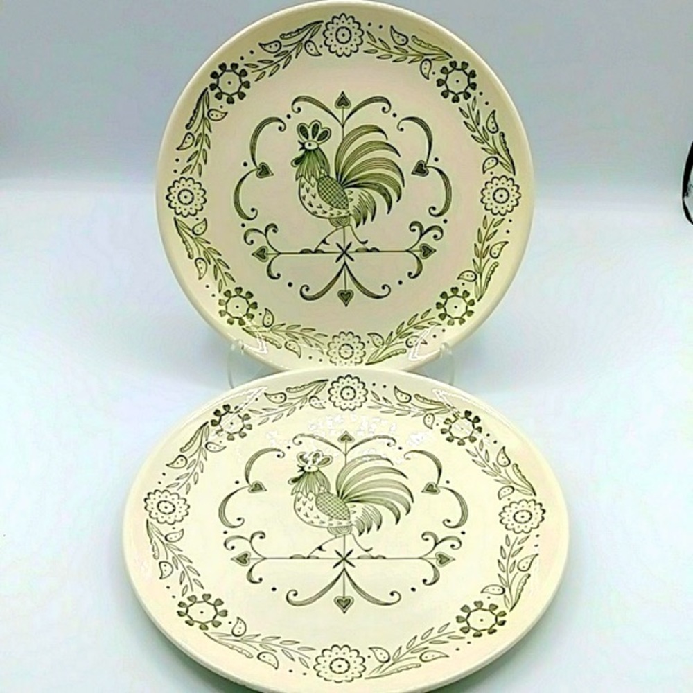 2 Scio Provinciale Dinner Plates. Rooster on a Weathervane. 1960s vintage